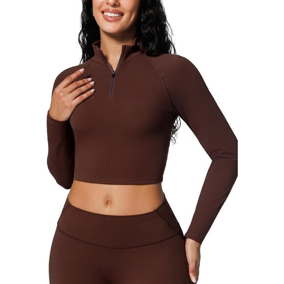 Jackets & Blazers - Womens Cropped Lightweight Nylon Spandex Half-Zip Workout Jacket Gym Yoga